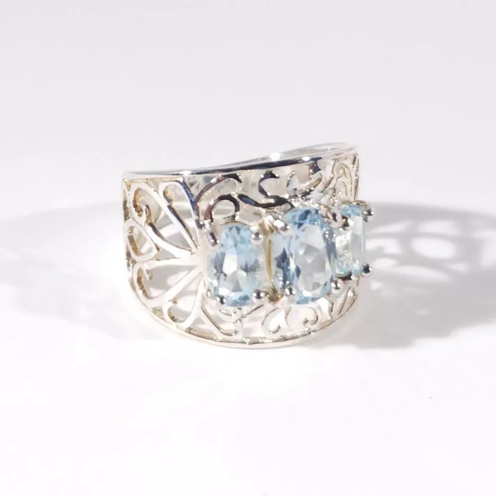 Sky Blue Topaz Filigree Ring Sterling Silver Size 5-3/4